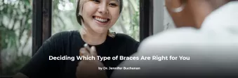 Blog header with lady showing her Damon Braces