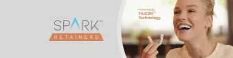 Header image showing a Spark Solution Patient holding her Spark Retainer