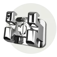 Mini Twin metal orthodontic bracket with dual wings shown in a detailed close‑up.