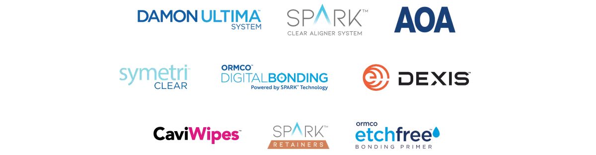 Collection of orthodontic and dental product logos from the Ormco brand family